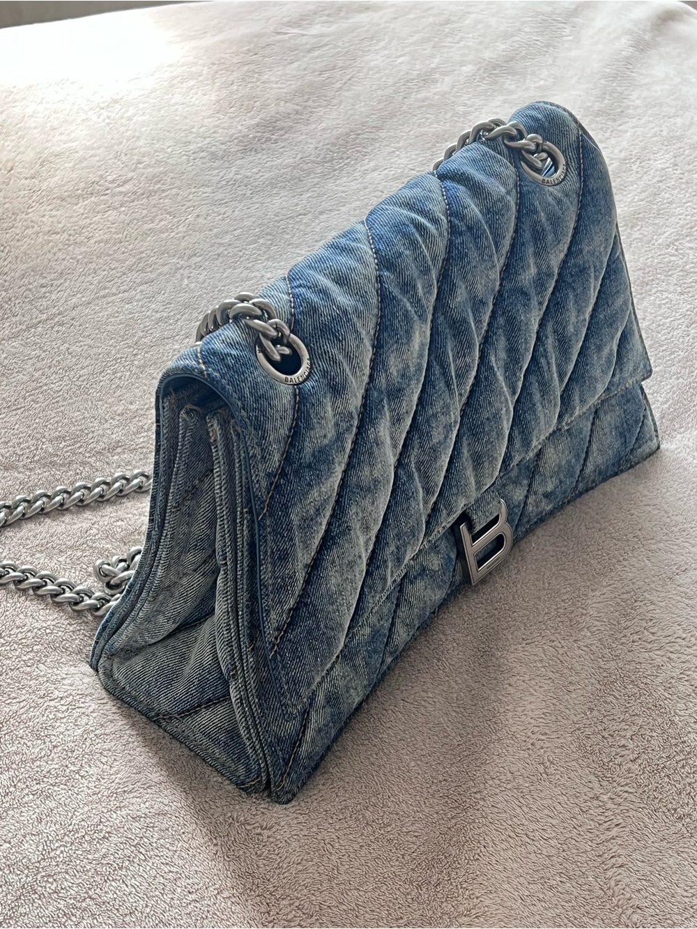 Balenciaga Quilted Denim Shoulder Bag with Silver Chain - Picture 2 of 7